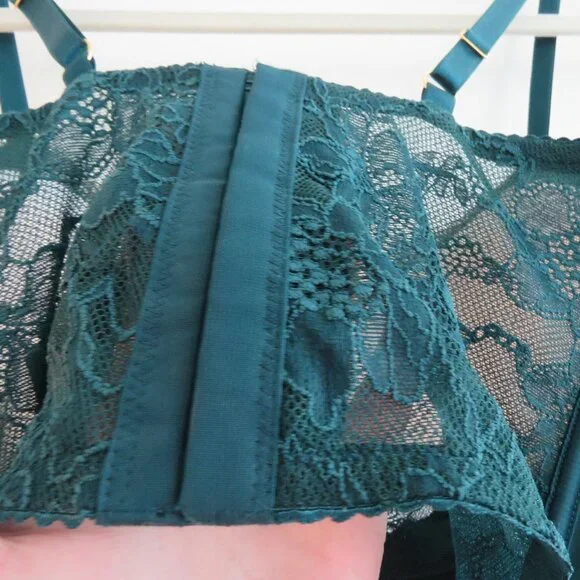 VICTORIA'S SECRET Very Sexy Push Up Corset Bra Green Satin Lace - Size 34DD NWT - Picture 12 of 16